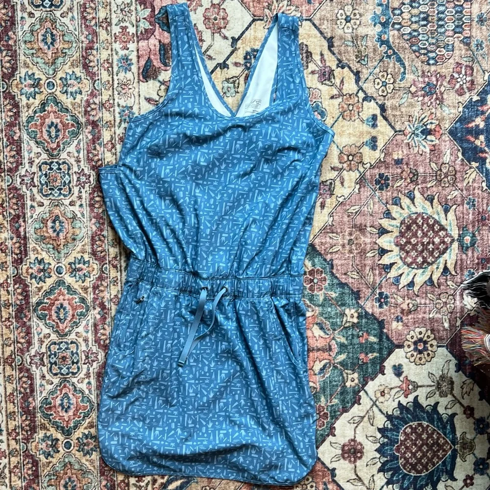 Patagonia Blue geometric print racer back Mini Dress, NWOT size small - Picture 3 of 5